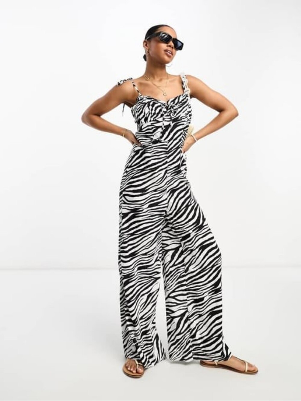 MISS SELFRIDGE ASOS NWT Black & White Zebra Jumpsuit with Tie Straps
